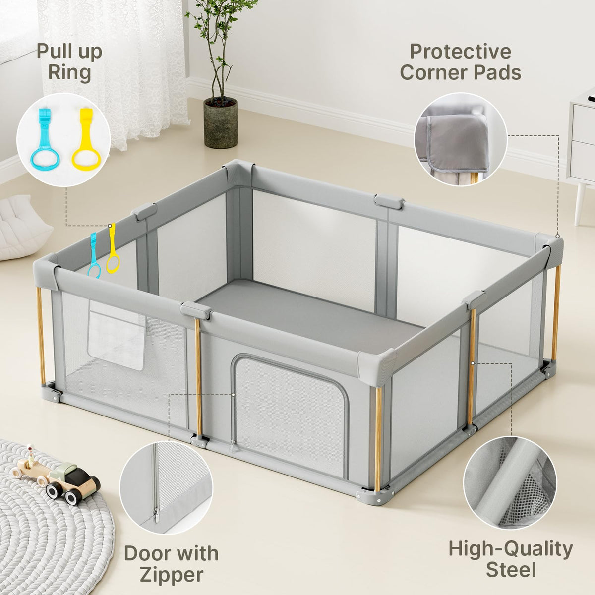 Foldable Baby Playpen with Mat J11856