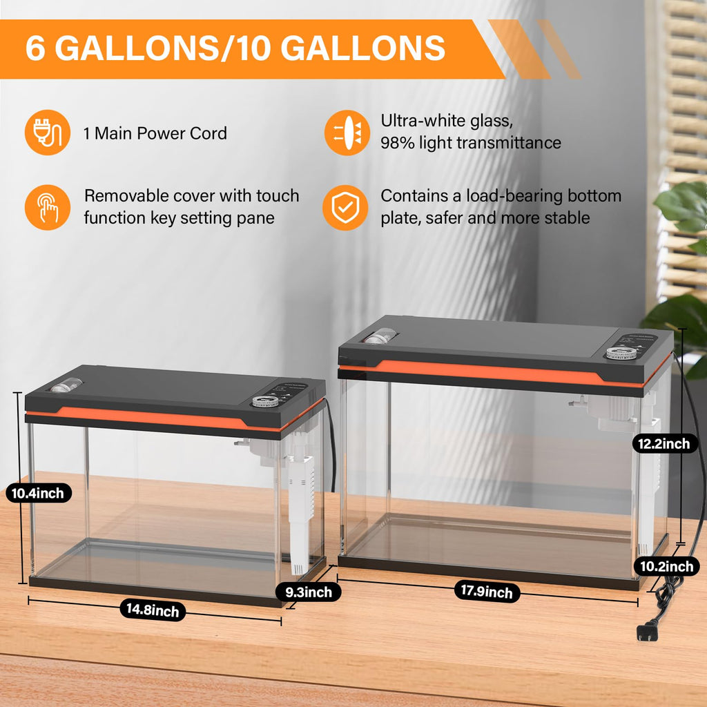 10 Gallon Glass Aquarium Starter Kit with Light Heater Pump Filter H5209