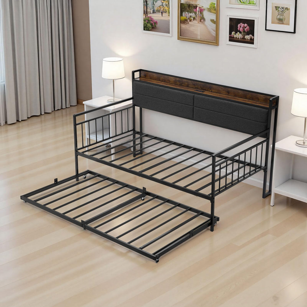 Twin Size Metal Daybed with Trundle P4060