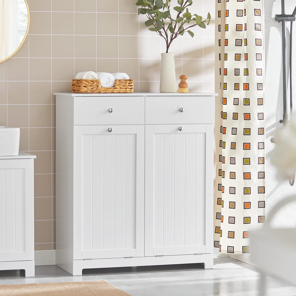 White Laundry Hamper Cabinet with 2 Baskets Q446592