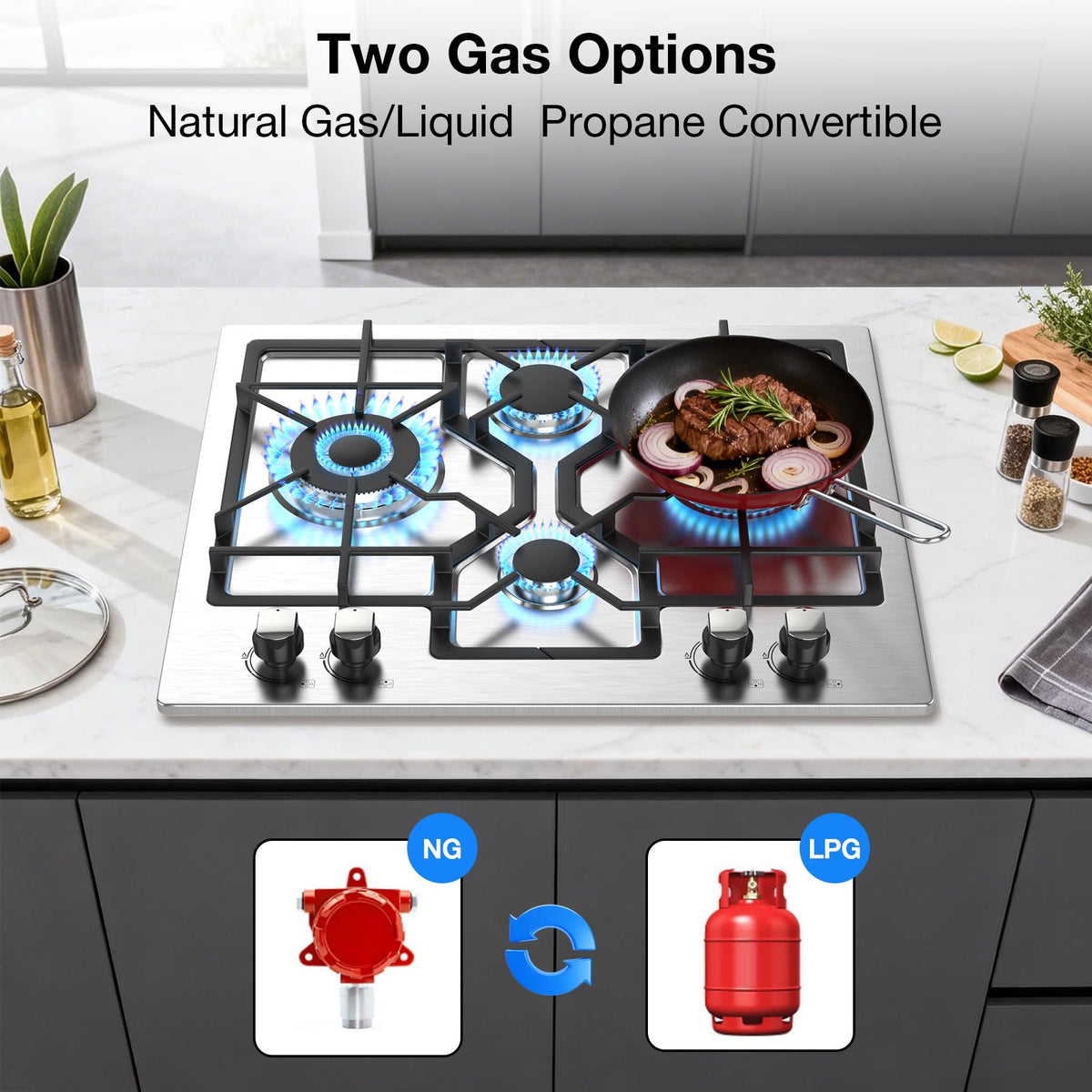 24 Inch 4 Burner Stainless Steel Gas Cooktop U335