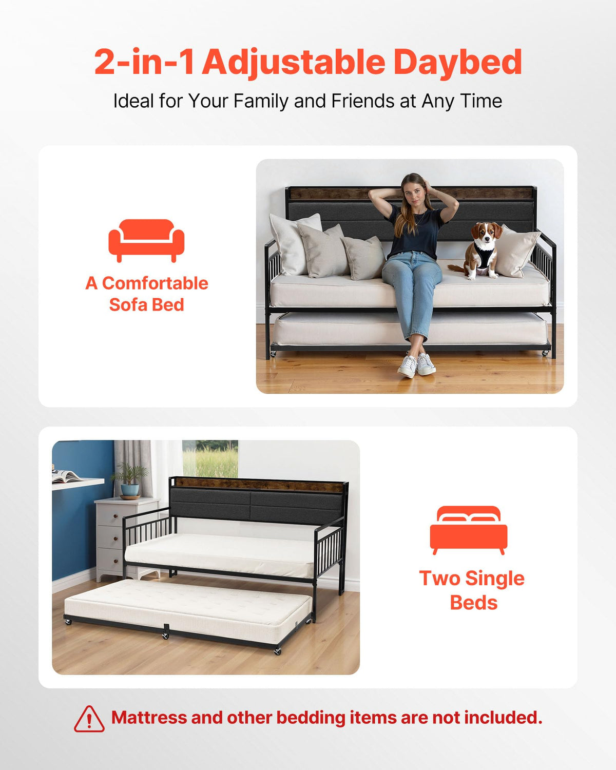 Twin Size Metal Daybed with Trundle P4060