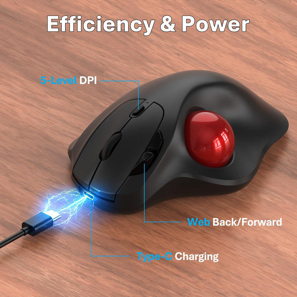 Wireless Trackball Mouse, Ergonomic with 30° Tilt, 5 DPI, Red T869147