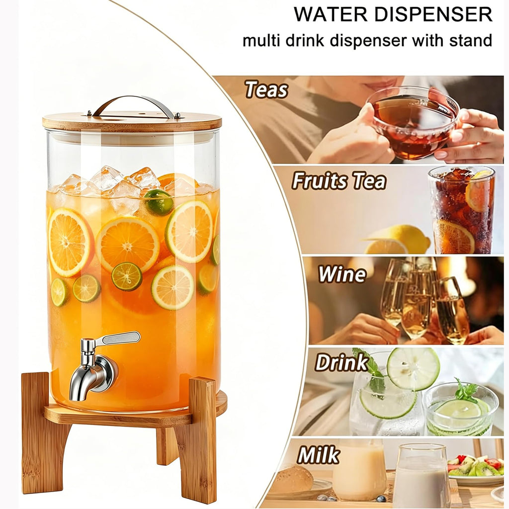 2.1 Gallon Glass Beverage Dispenser with Spigot and Stand Q631