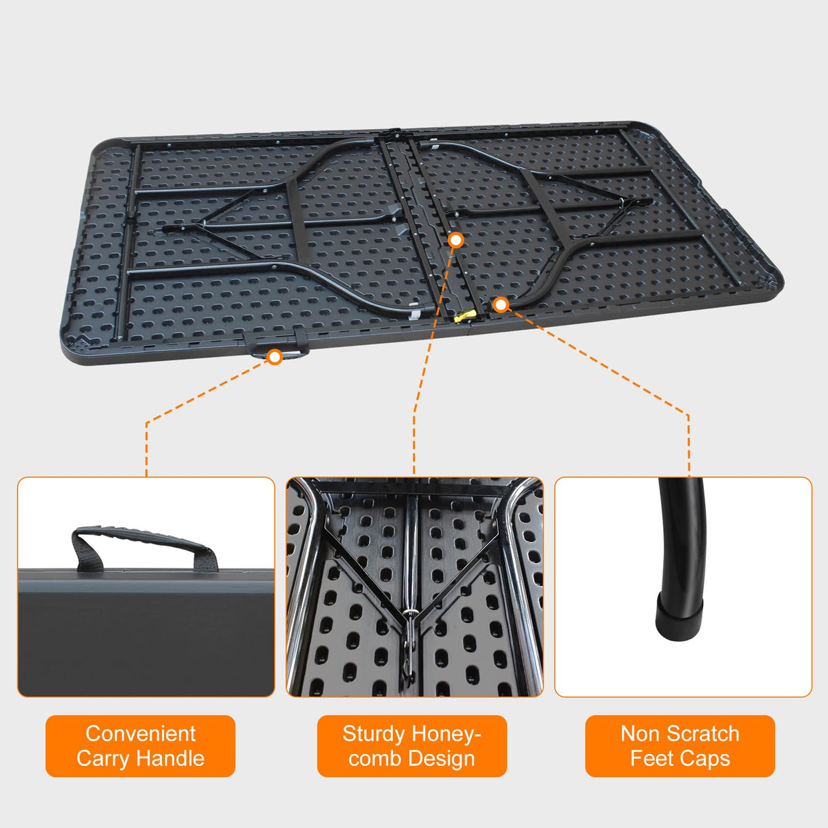 6 FT Black Folding Table with Carry Handle N308130