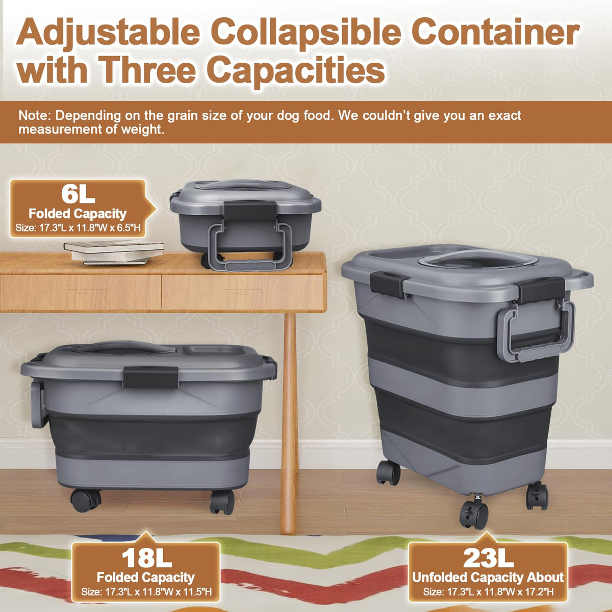 2 Pack 25 lbs Airtight Collapsible Dog Food Storage Container with Wheels R710