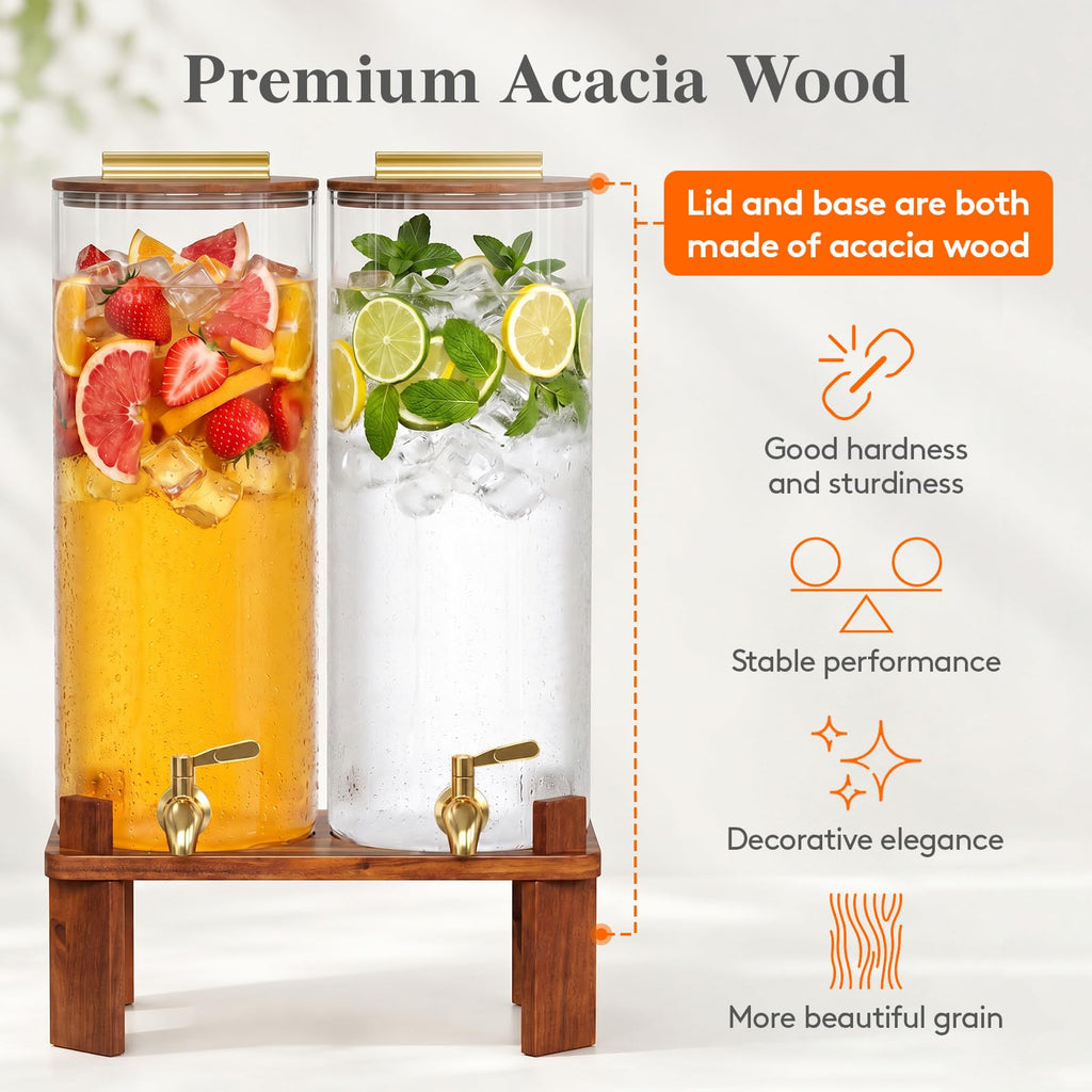 2 Gallon Glass Drink Dispenser with Wood Stand M712