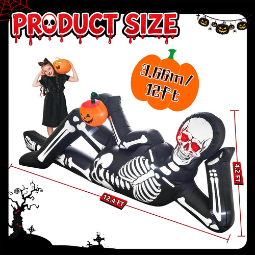 12FT Halloween Inflatable Lying Skeleton Decoration X97880