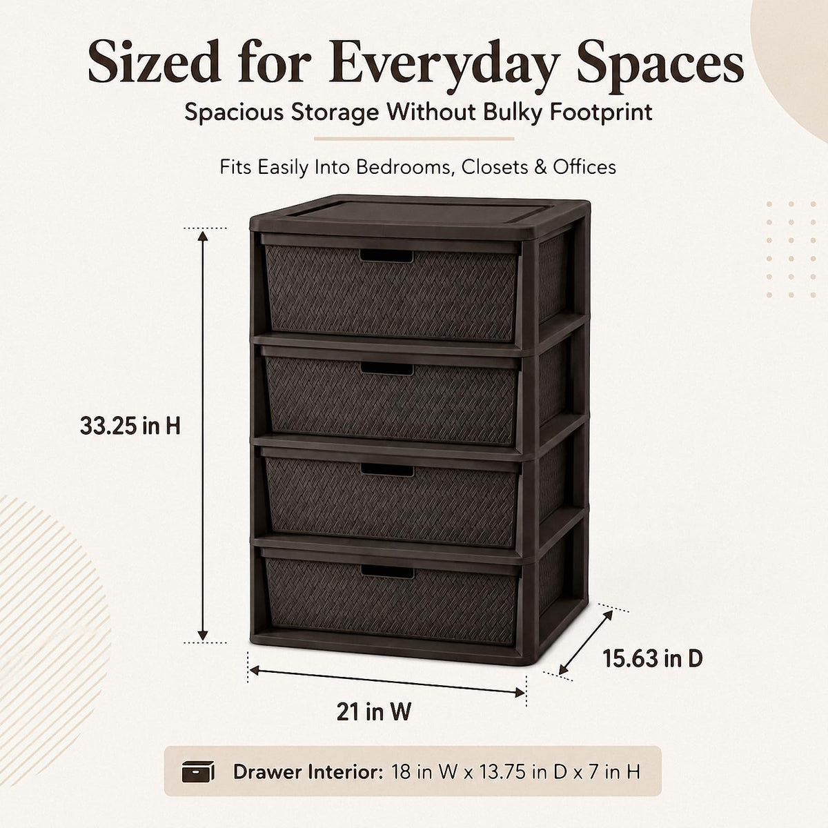 4 Drawer Plastic Storage Tower with Brown Weave Bins G31574