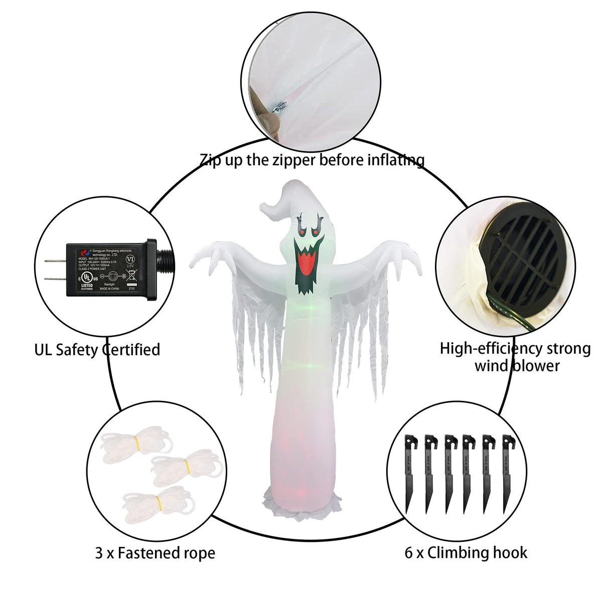 9 FT Halloween Inflatables with Built-in LED Lights Q6490