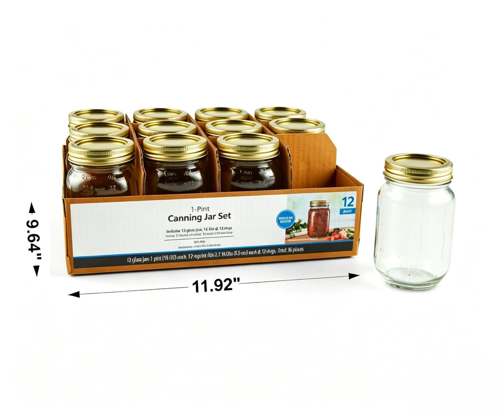 16 oz Regular Mouth Glass Canning Jars with Lids and Rings, 12-Pack V990