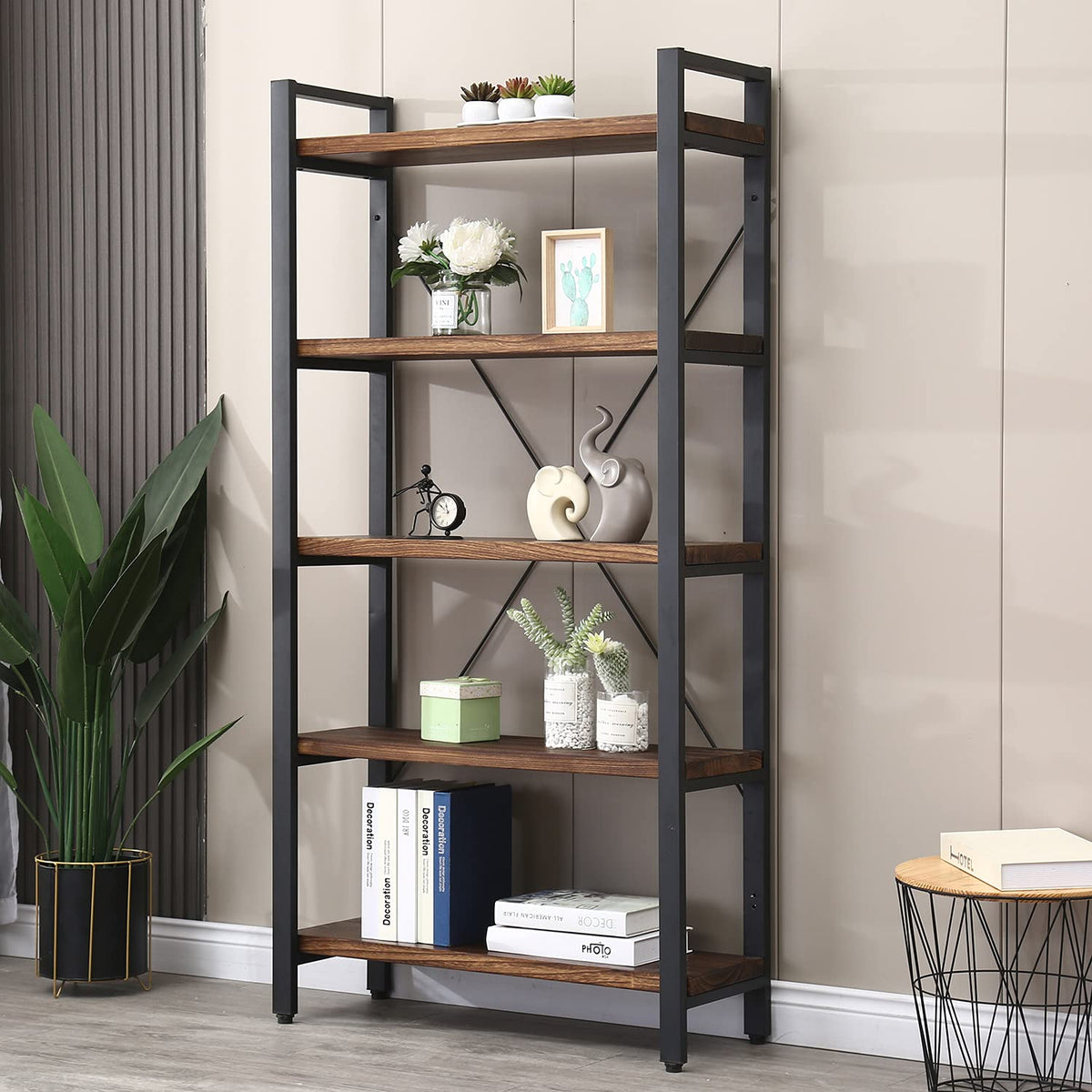 5 Tier Solid Wood Metal Bookcase R617597