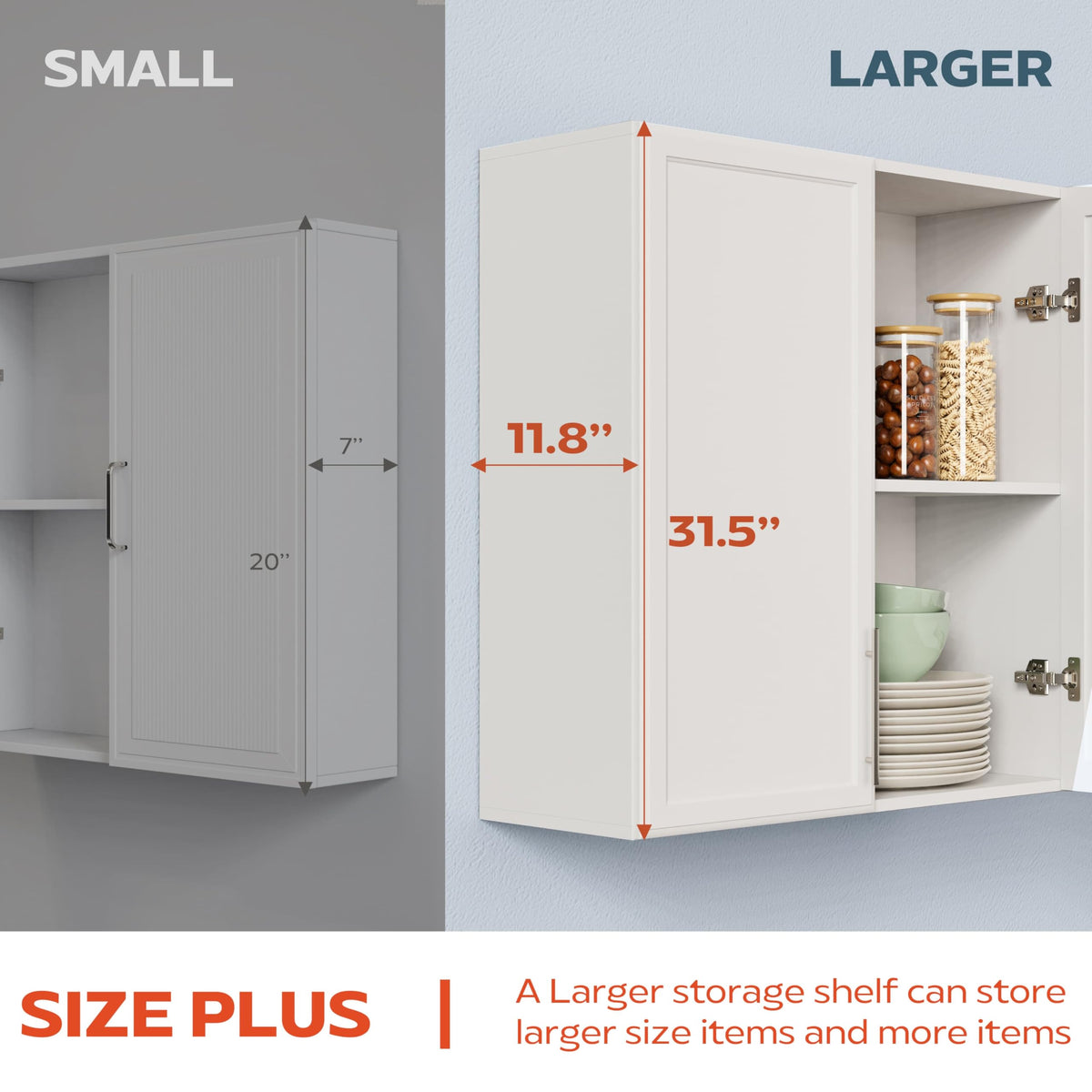 60" W White Laundry Room Wall Cabinets with Adjustable Shelf L138