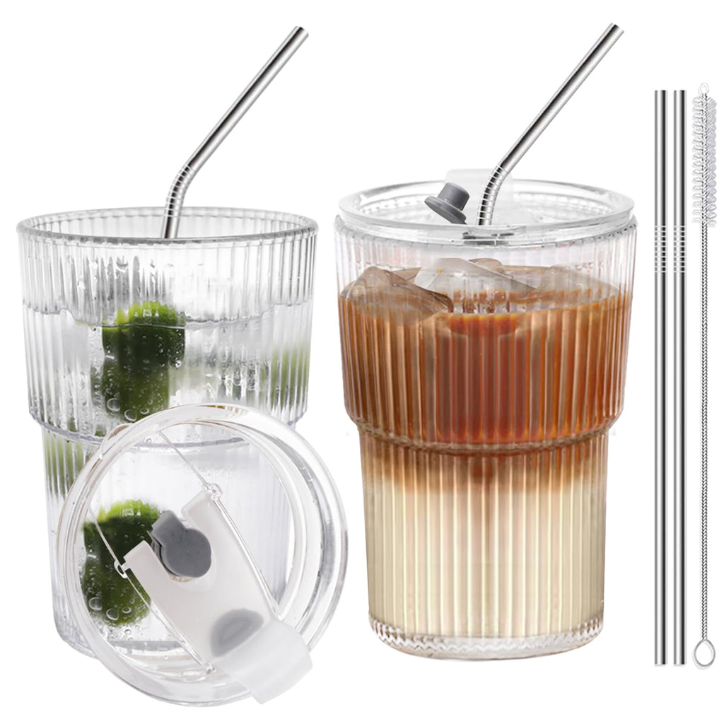 16 OZ Clear Plastic Iced Coffee Cups with Lids and Straws 2 Pcs G499