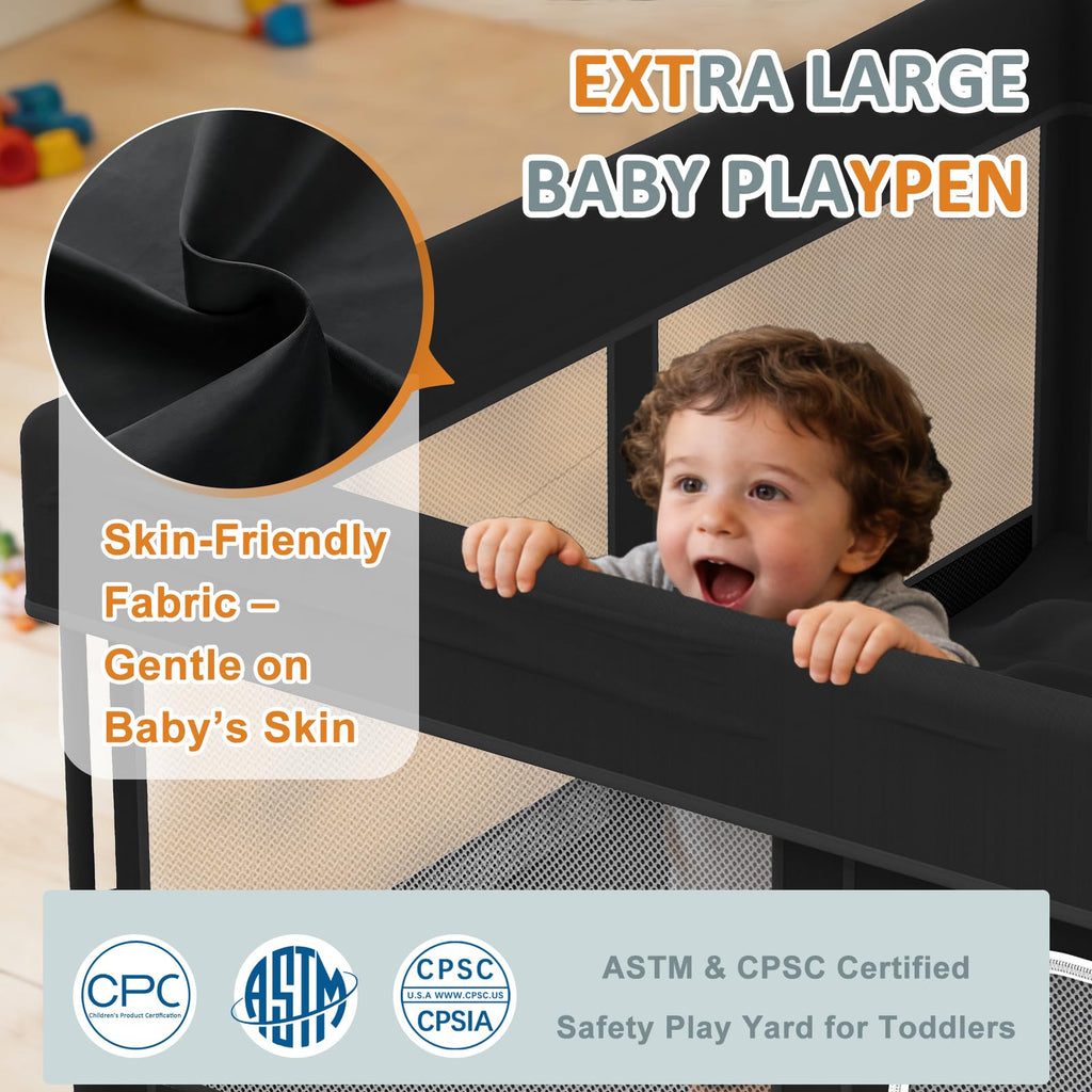 Foldable Baby Playpen, 48"×48" Play Yard with Gate, Mesh F251