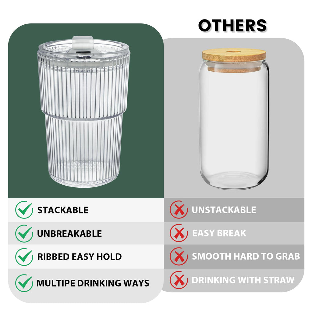 16 OZ Clear Plastic Iced Coffee Cups with Lids and Straws 2 Pcs G499