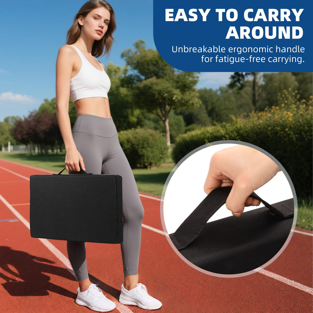 3.15" Extra Thick Waterproof 600D Oxford Bleacher Cushion with Carrying Handle Black Y992