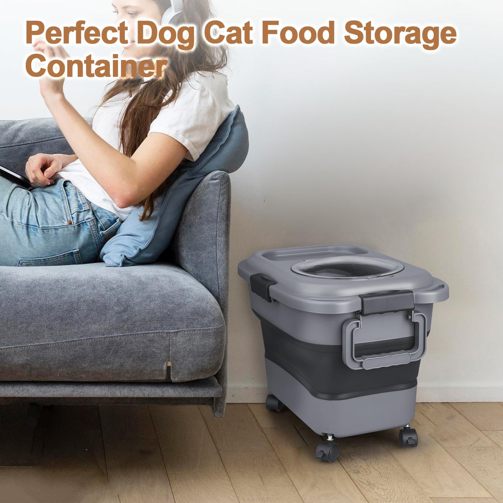 2 Pack 25 lbs Airtight Collapsible Dog Food Storage Container with Wheels R710