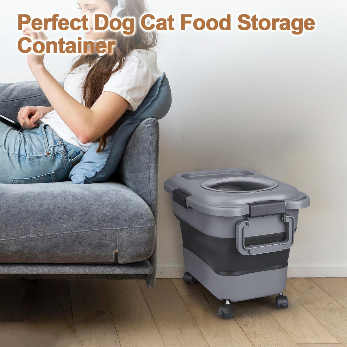 2 Pack 25 lbs Airtight Collapsible Dog Food Storage Container with Wheels R710