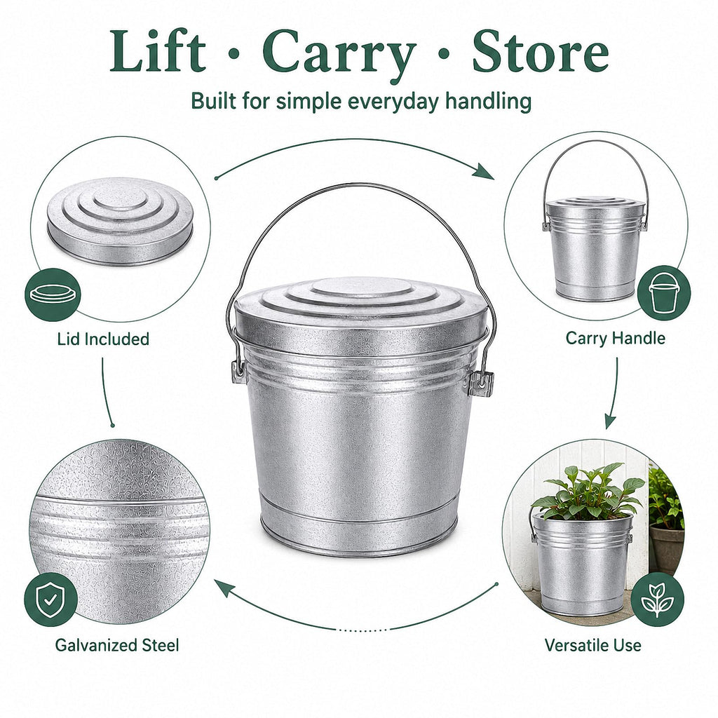 6 Gallon Galvanized Metal Trash Can with Locking Lid C445