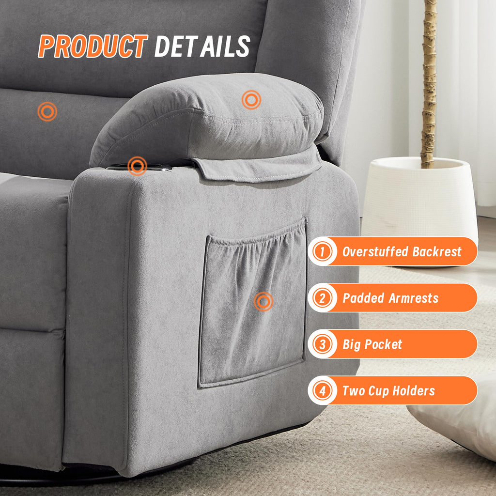 Grey Manual Swivel Rocking Recliner Chair with Massage and Heating Z403