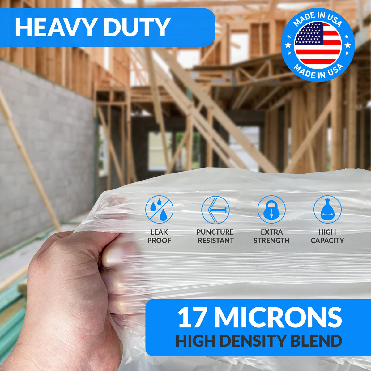 55 Gallon Heavy Duty Clear Trash Bags 100 Count D436