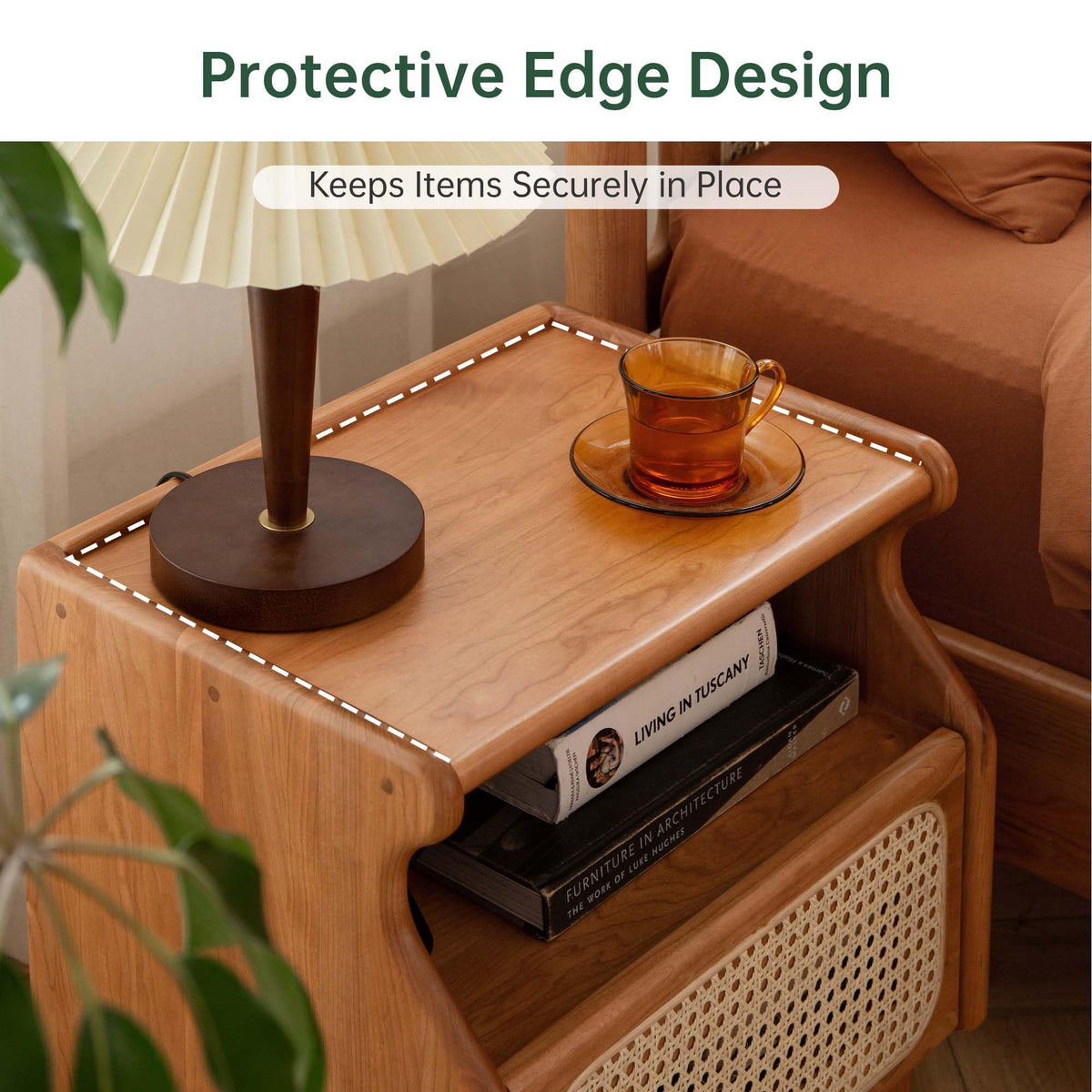 Cherry Wood Rattan Nightstand with Drawer G7618