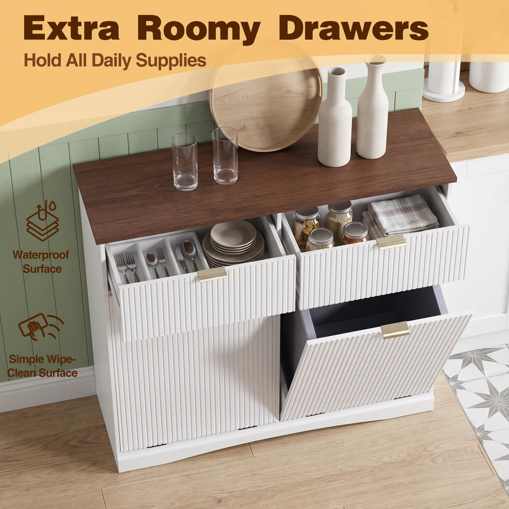 White and Dark Walnut Tilt Out Trash Cabinet M7469