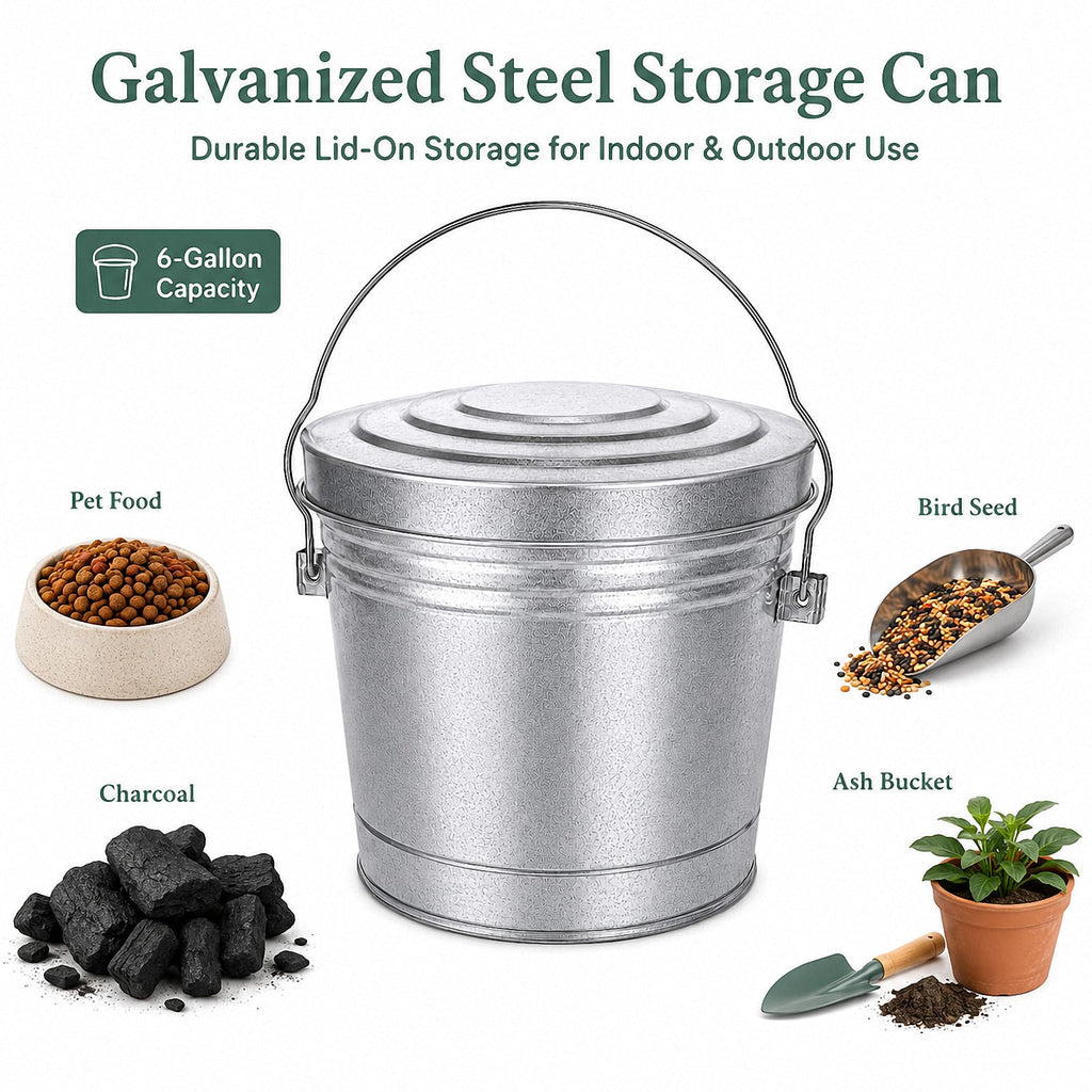 6 Gallon Galvanized Metal Trash Can with Locking Lid C445