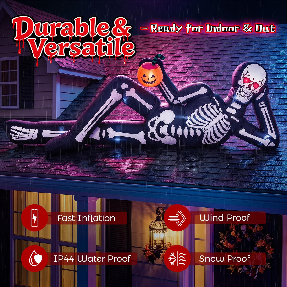 12FT Halloween Inflatable Lying Skeleton Decoration X97880