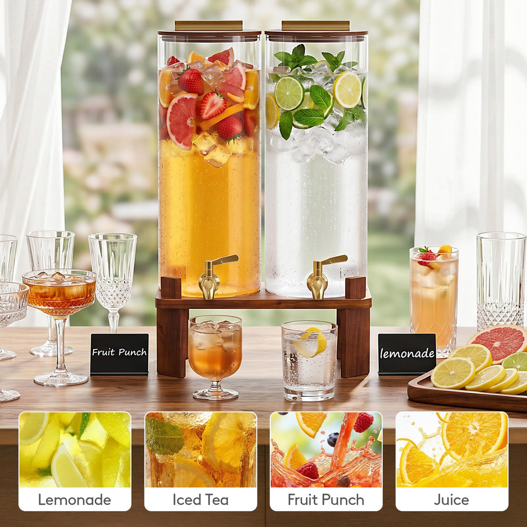 2 Gallon Glass Drink Dispenser with Wood Stand M712