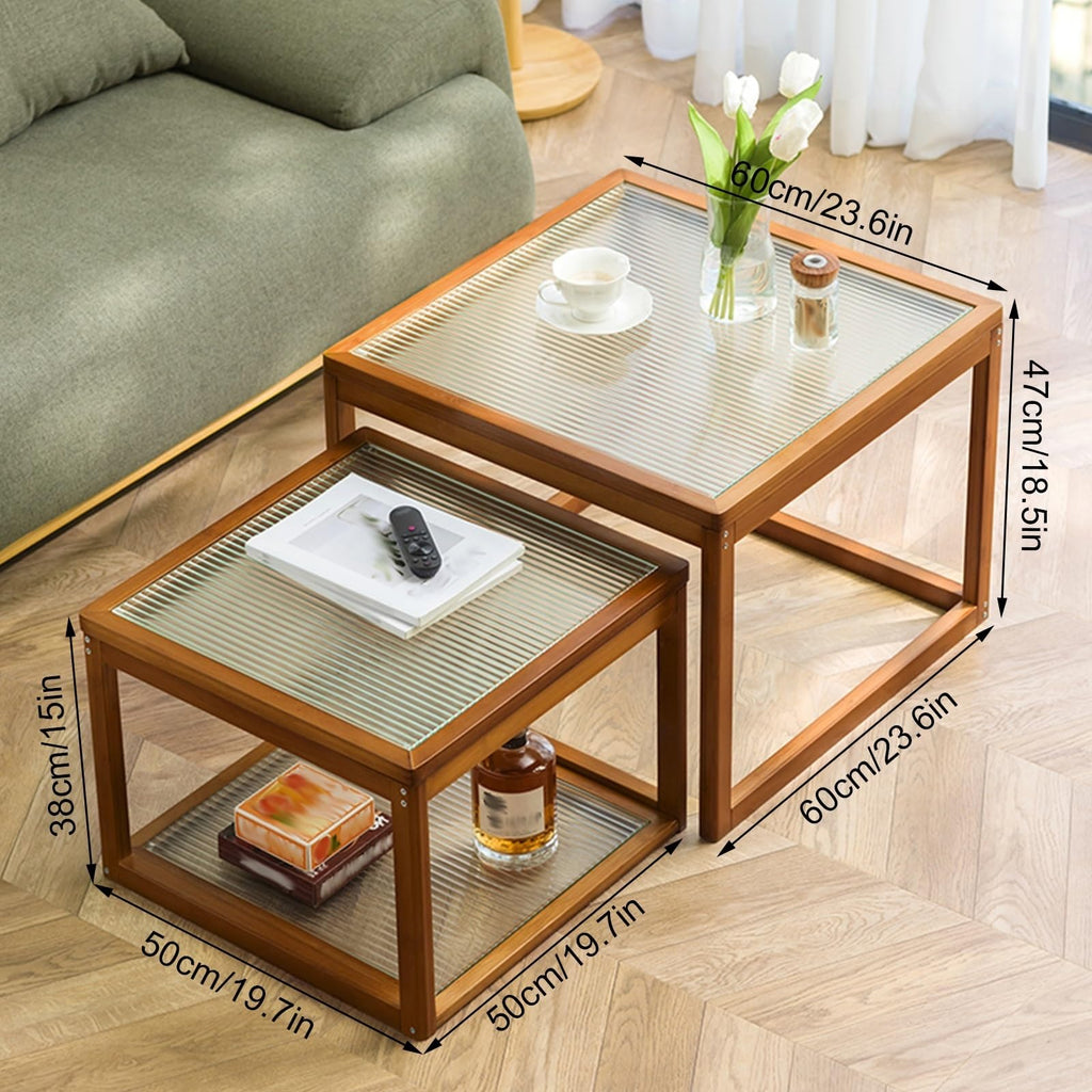 Square Coffee Table Set of Two, Natural Bamboo B75379