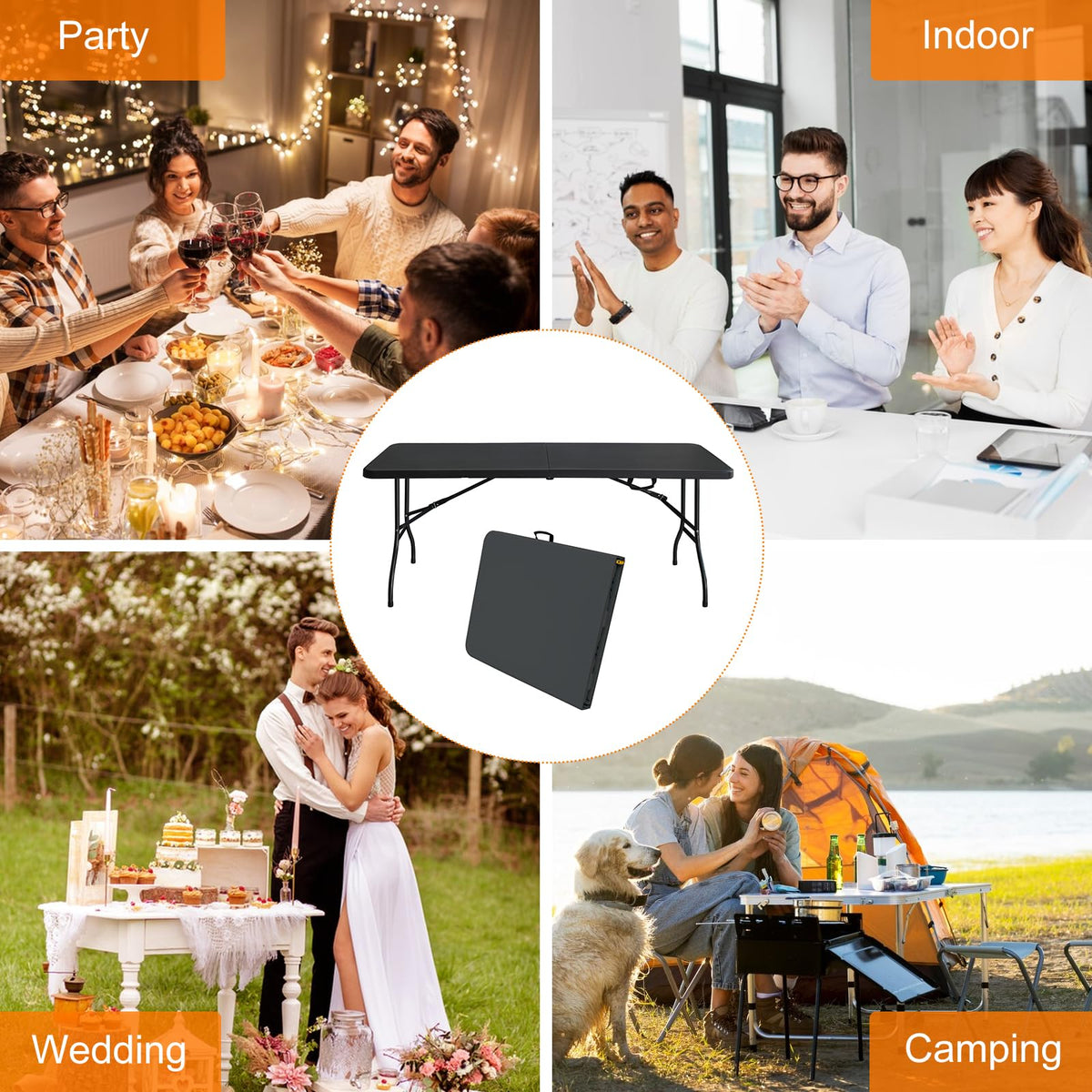 6 FT Black Folding Table with Carry Handle N308130