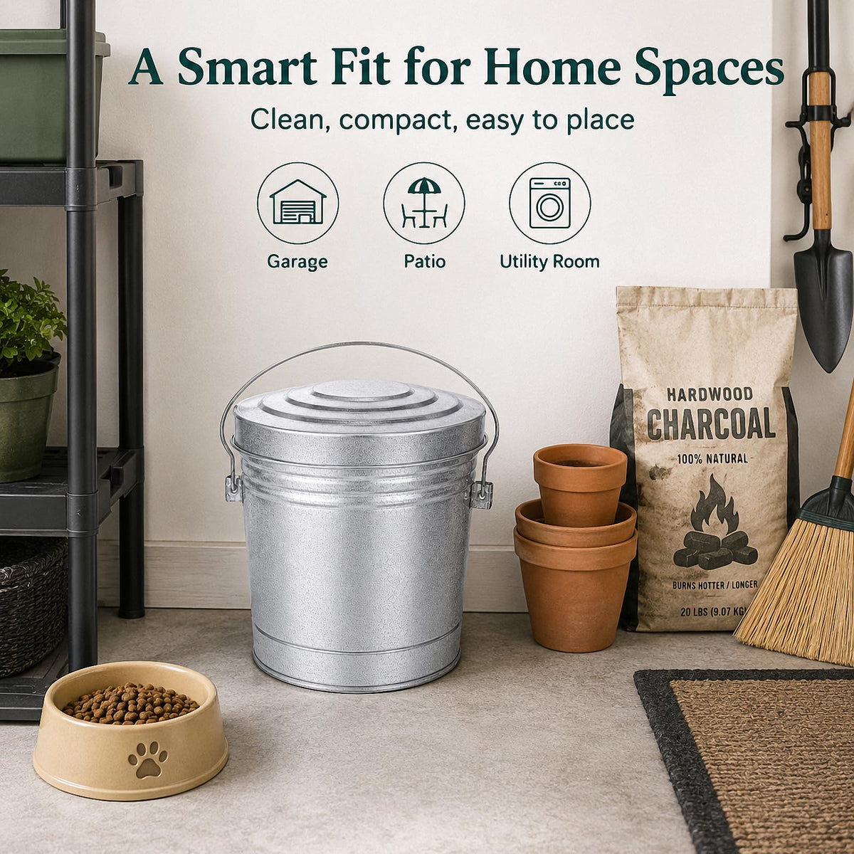 6 Gallon Galvanized Metal Trash Can with Locking Lid C445