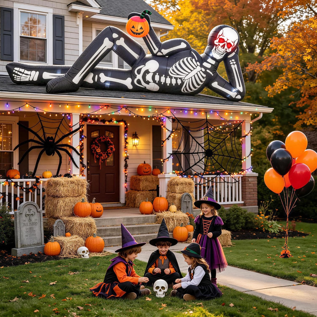 12FT Halloween Inflatable Lying Skeleton Decoration X97880