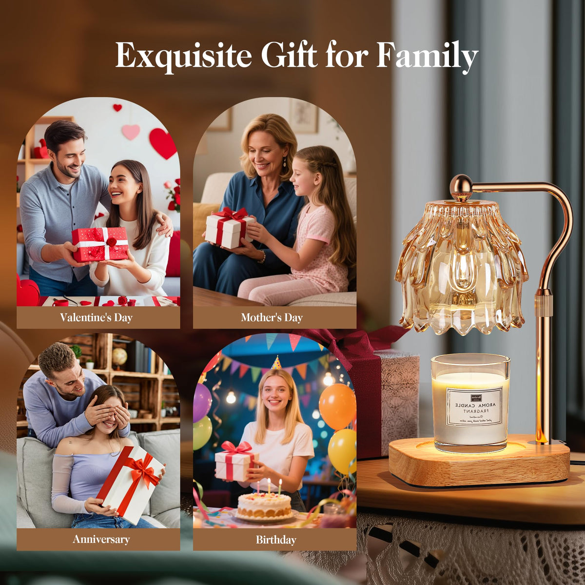 Candle Warmer Lamp with Timer Dimmer Adjustable Height Glass Z786740