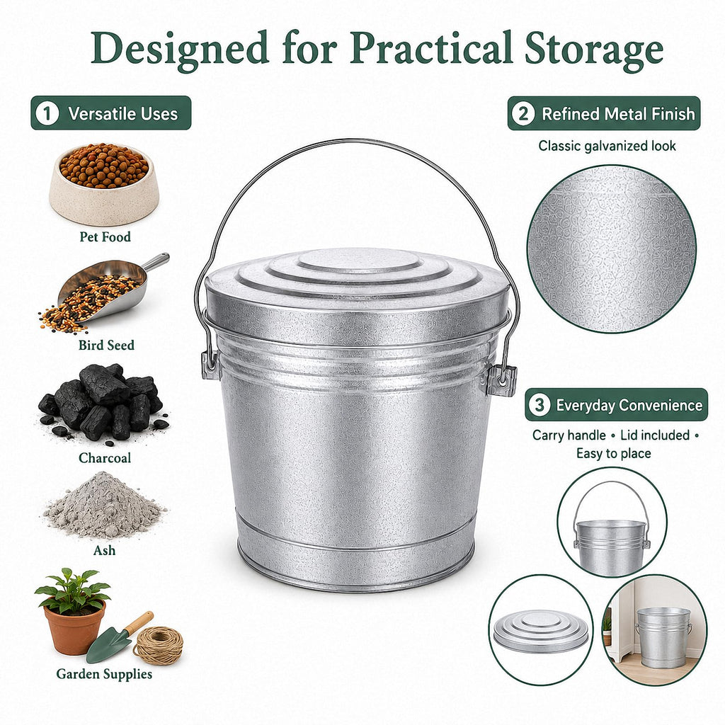 6 Gallon Galvanized Metal Trash Can with Locking Lid C445