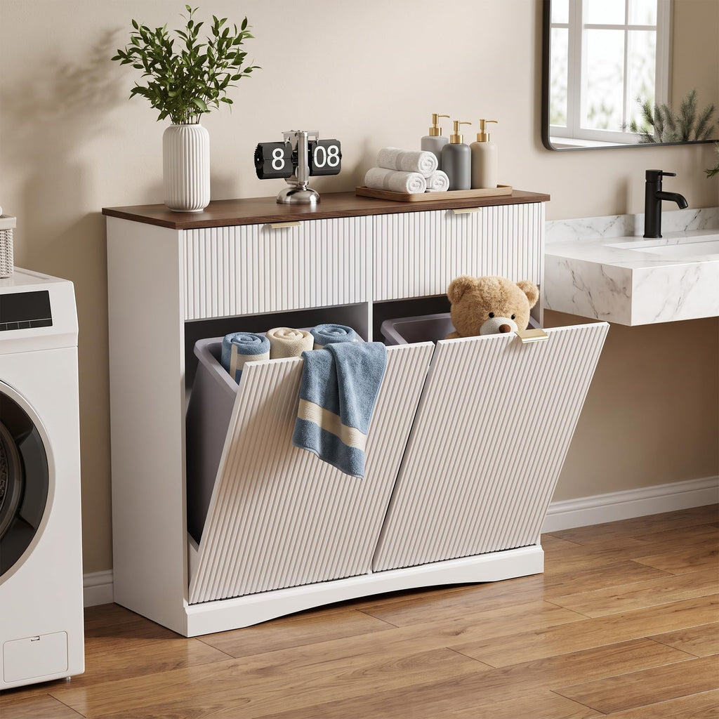 White and Dark Walnut Tilt Out Trash Cabinet M7469