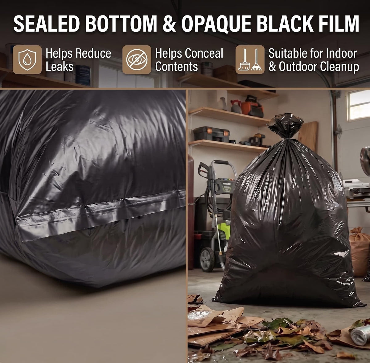 6 Mil Heavy Duty Contractor Trash Bags, 50/55/60 Gallon, Black, 20 Pack B41500