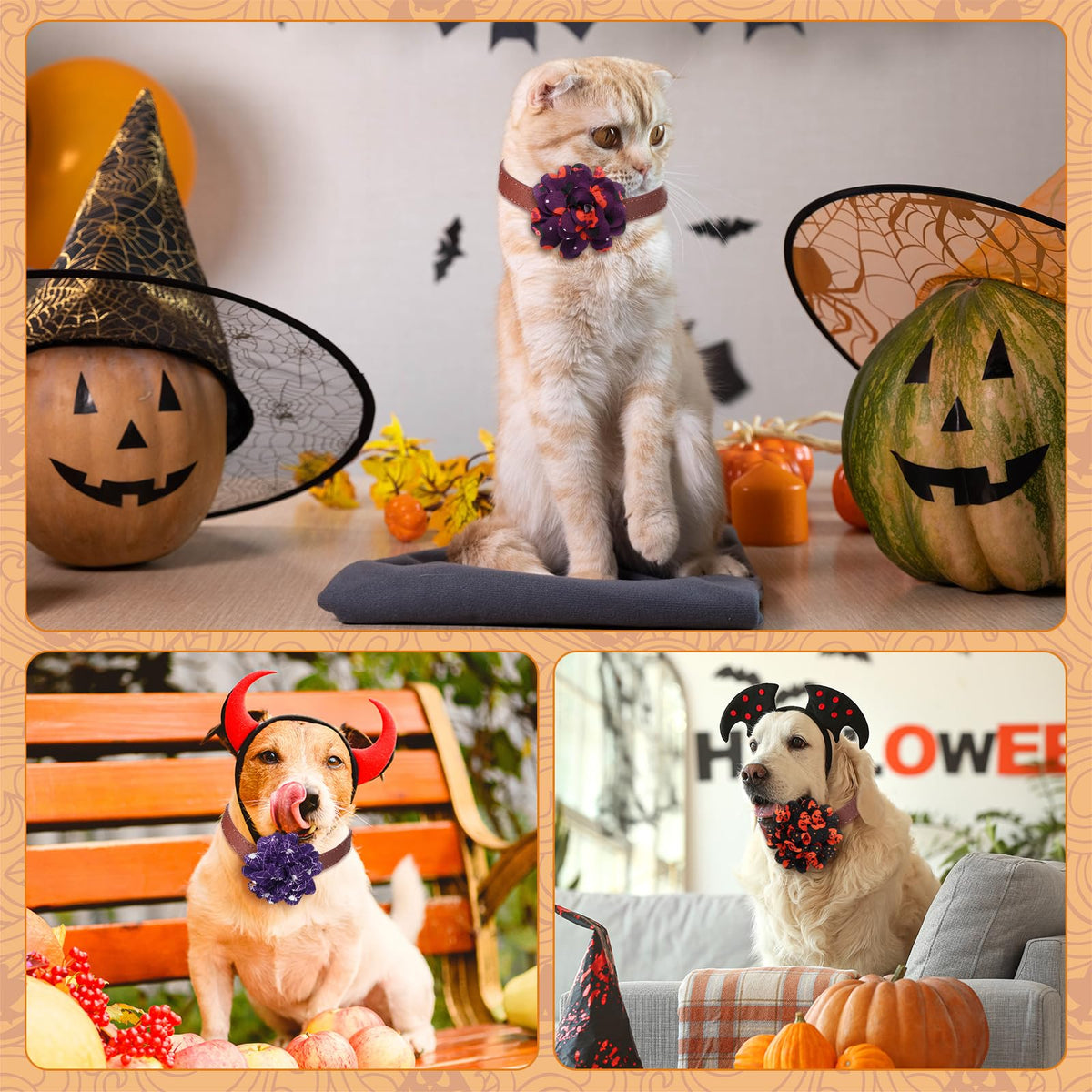 80 Pcs Halloween Dog Collar Flowers Bulk E664699