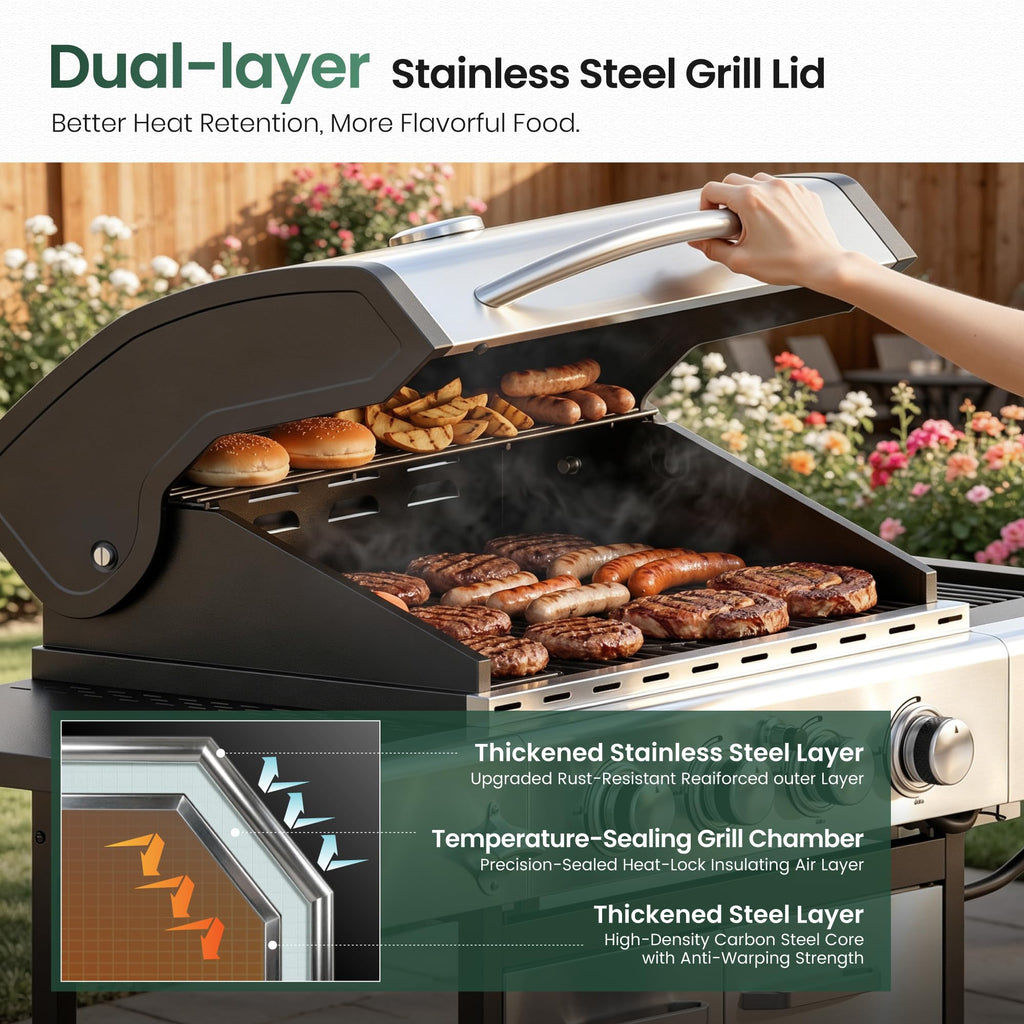 4 Burner Propane Gas Grill with Infrared Side Burner T613