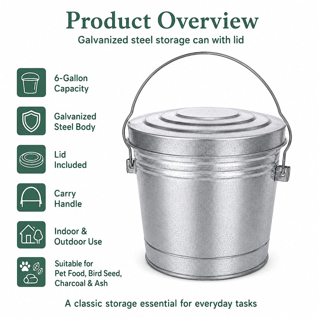 6 Gallon Galvanized Metal Trash Can with Locking Lid C445