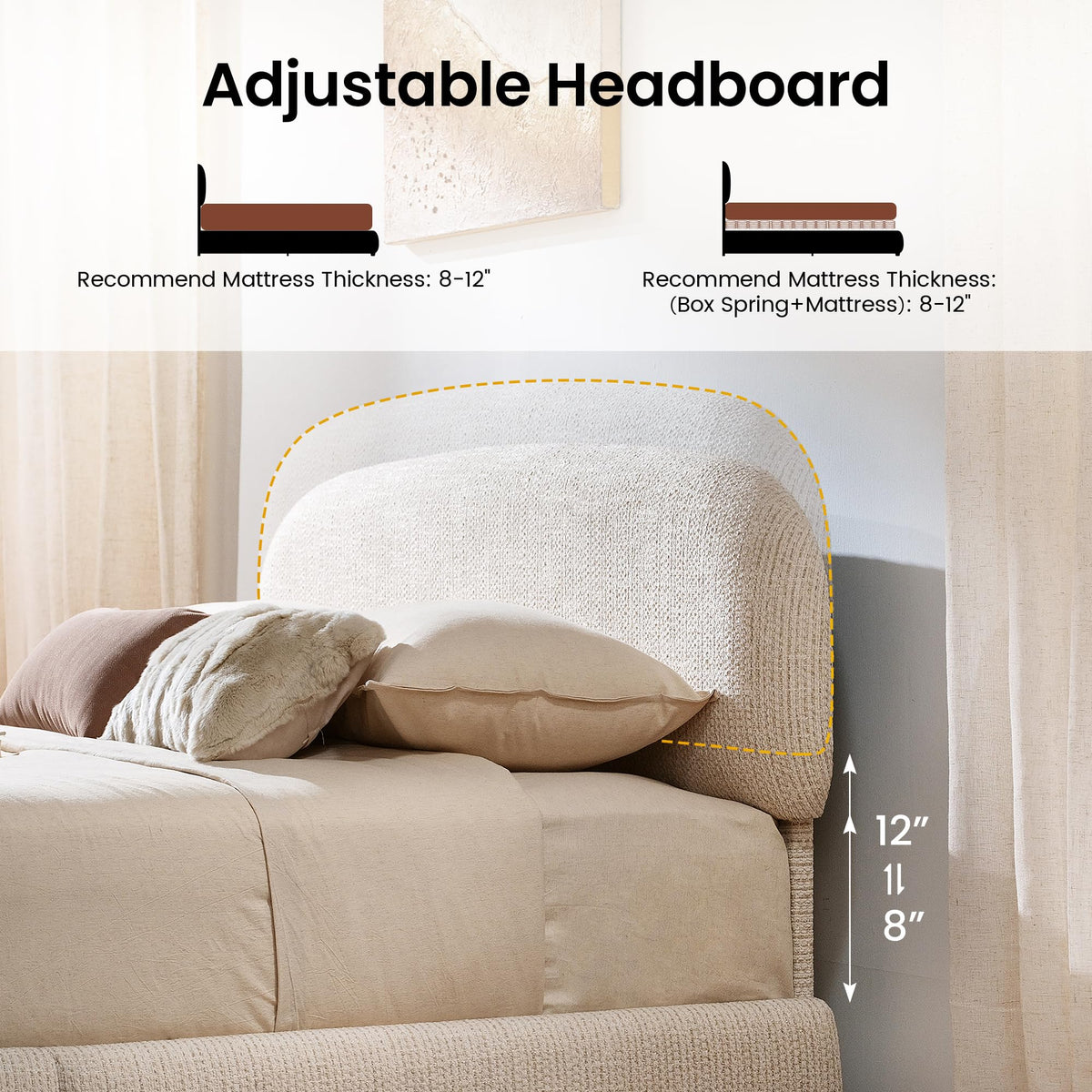 Queen Lift Up Storage Bed Frame with Adjustable Headboard, Beige R345394