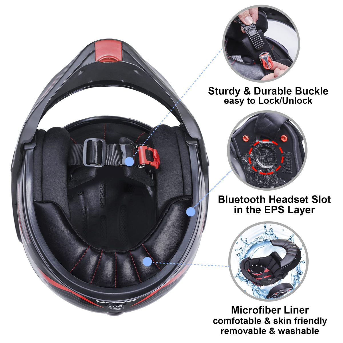 Full Face Motorcycle Helmet DOT Approved Modular with Anti-Fog Dual Visors U419