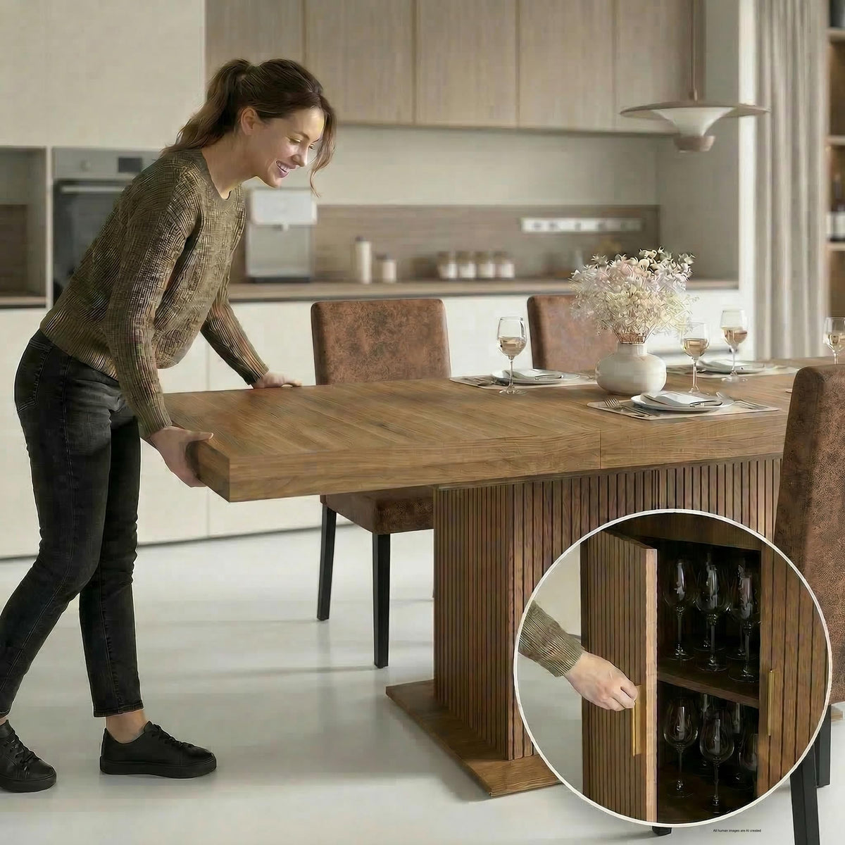 Brown 9 Piece Extendable Dining Table Set with 8 Suede Chairs D798680