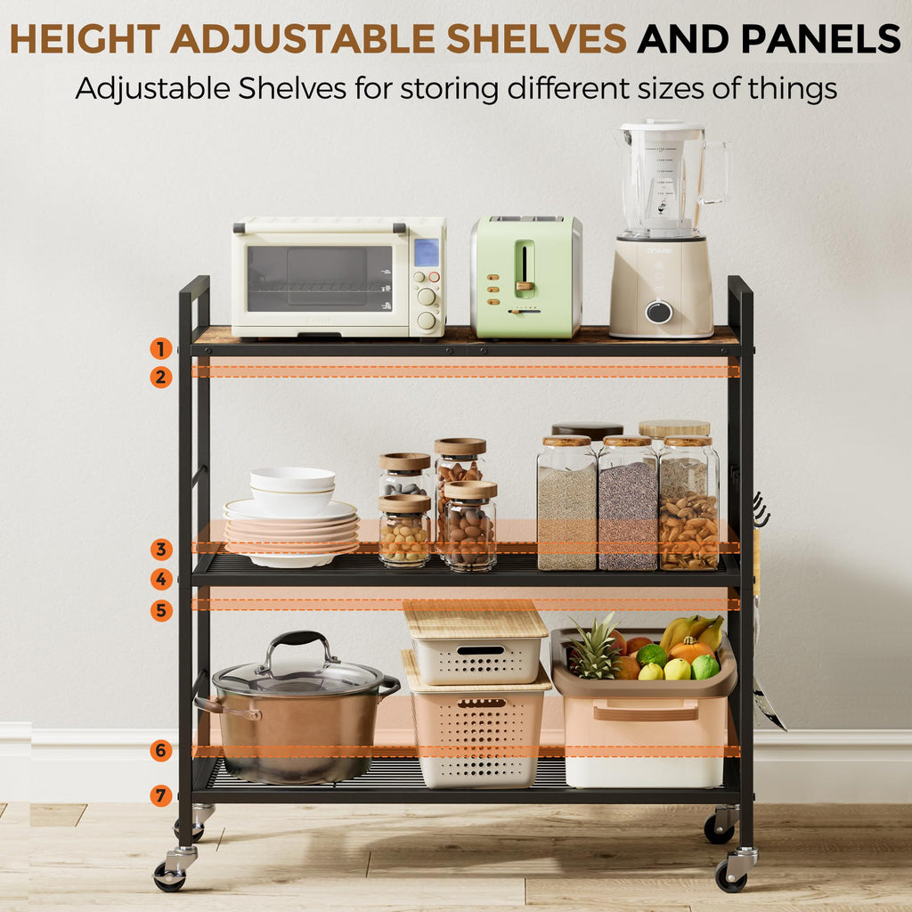 3-Tier Metal Storage Rack with Wheels, Mesh Shelving Unit, Black W3952