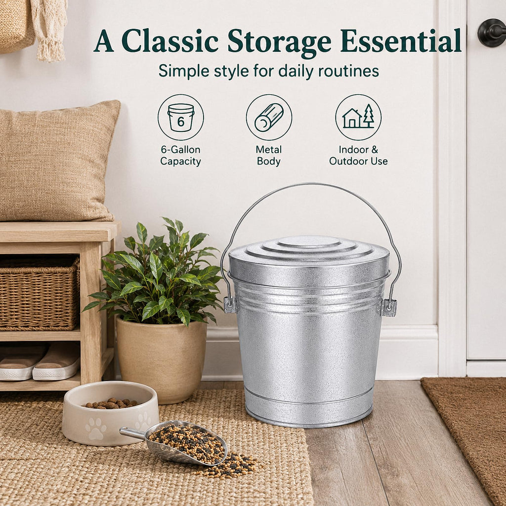 6 Gallon Galvanized Metal Trash Can with Locking Lid C445