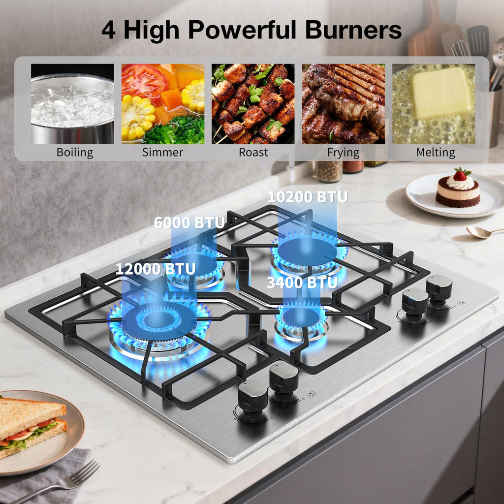 24 Inch 4 Burner Stainless Steel Gas Cooktop U335