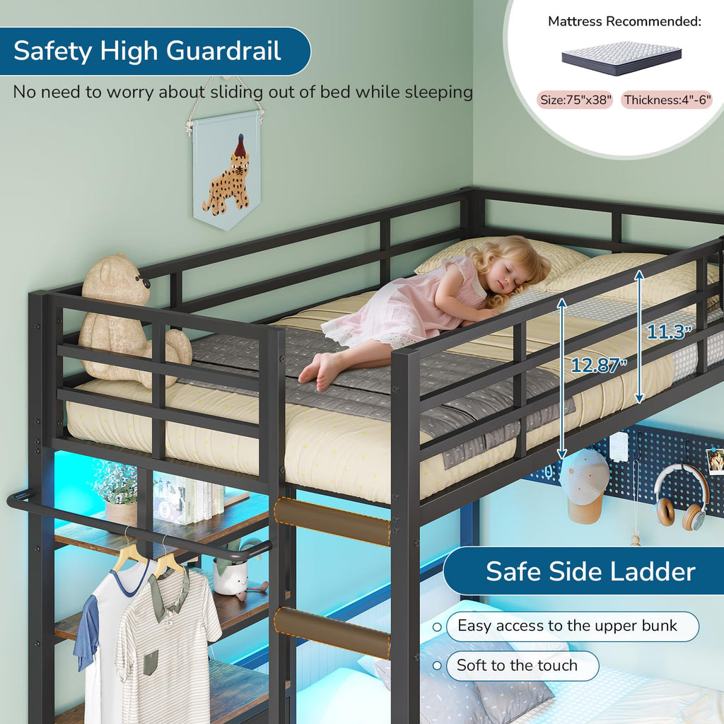Black Twin Over Full Bunk Bed with Storage Drawers and Bookshelf Z312