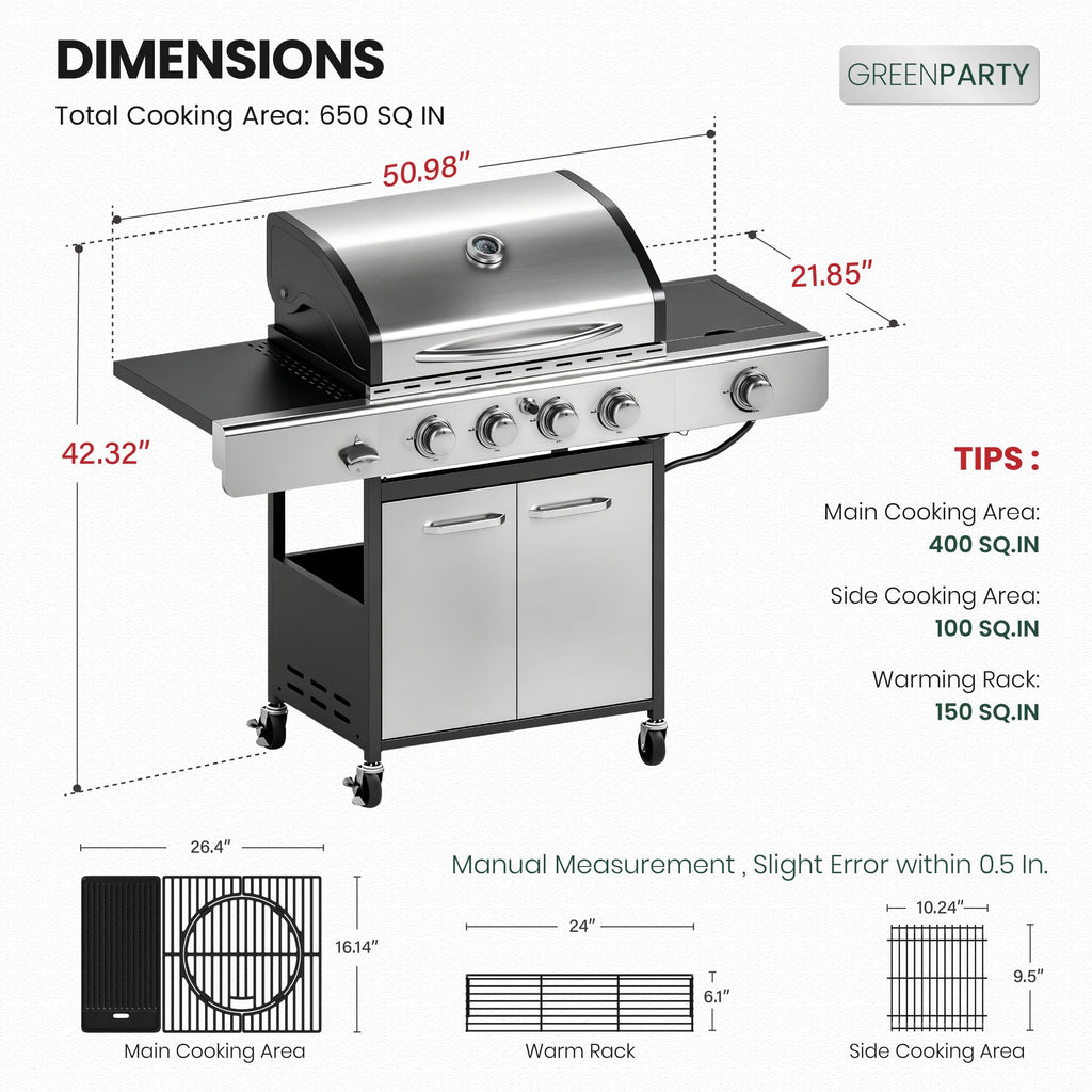4 Burner Propane Gas Grill with Infrared Side Burner T613
